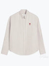 Small Heart Logo Stripe Boxy Fit Long Sleeve Shirt Chalk - AMI - BALAAN 2