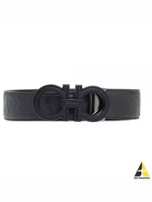 Salvatore Men's Reversible Gancini Leather Belt Black - SALVATORE FERRAGAMO - BALAAN 2