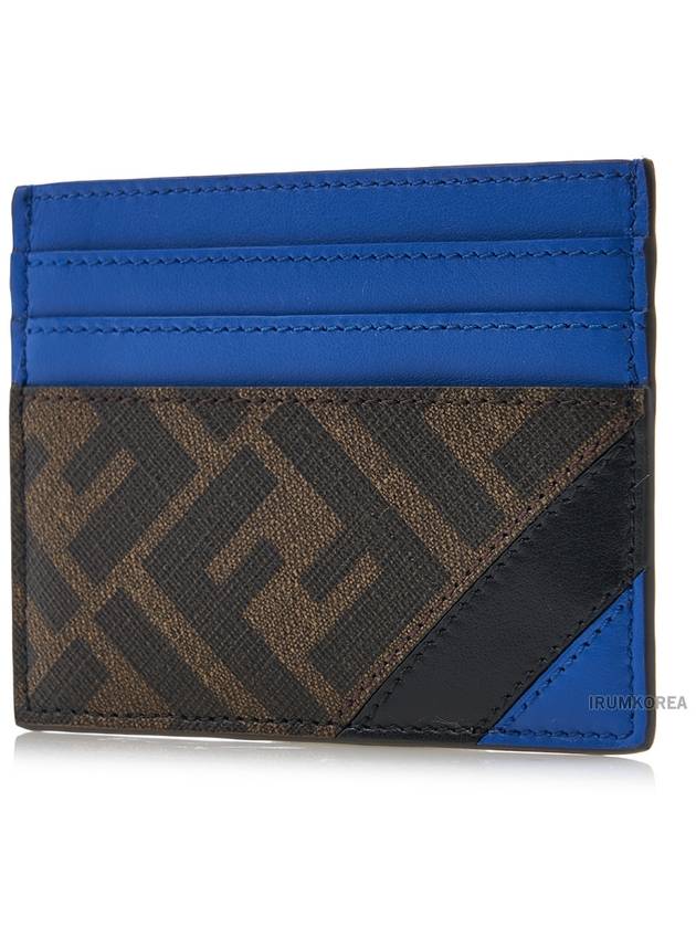 Diagonal FF Canvas Leather Card Wallet Blue - FENDI - BALAAN 3