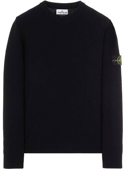 Men's Wappen Patch Crew Neck Wool Knit Top Black - STONE ISLAND - BALAAN 2