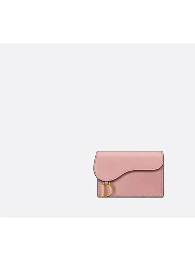 Saddle Bloom Goatskin Flap Card Wallet Antique Pink - DIOR - BALAAN 2