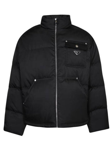 Triangle Logo Cropped Re-Nylon Down Padded Jacket Black - PRADA - BALAAN 1