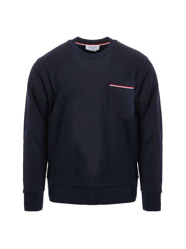 Men's Three-Stripe Tab Pocket Loopback Crew Neck Sweatshirt Navy - THOM BROWNE - BALAAN 1