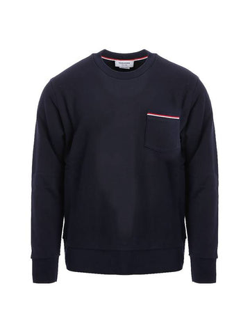 Men's Three-Stripe Tab Pocket Loopback Crew Neck Sweatshirt Navy - THOM BROWNE - BALAAN 1