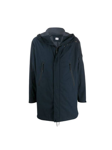 Lens Logo Long Hooded Jacket Navy - CP COMPANY - BALAAN 1