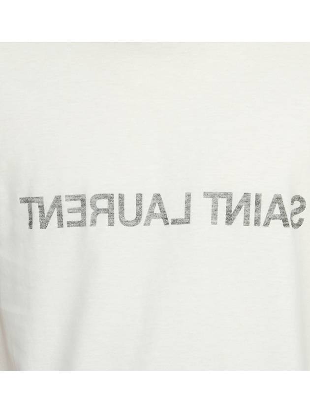 Reverse Logo Print Cotton Short Sleeve T-Shirt White - SAINT LAURENT - BALAAN 9