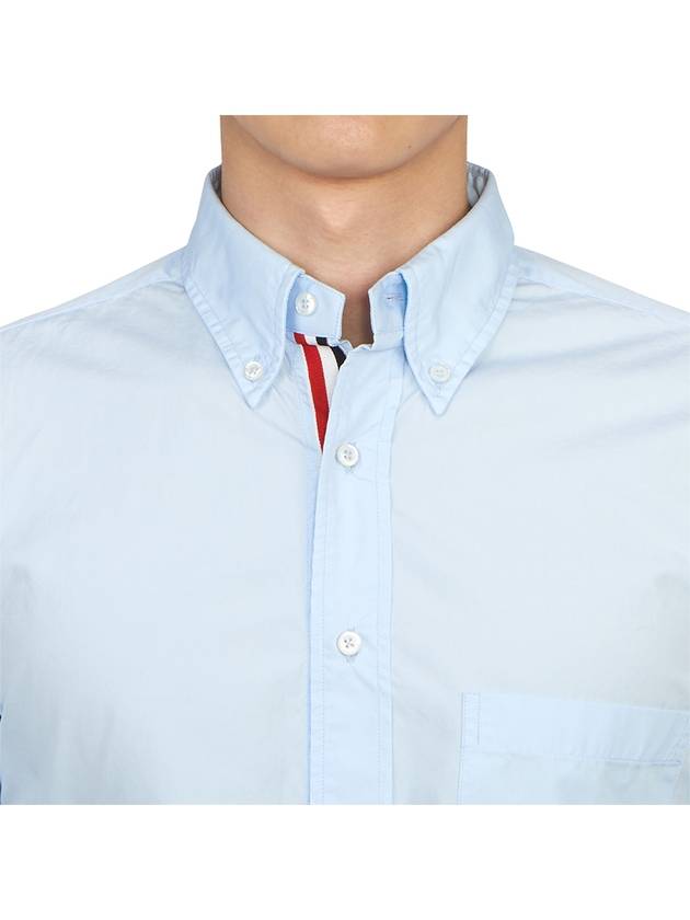 Men's Grosgrain Placket Solid Poplin Long Sleeve Shirt Light Blue - THOM BROWNE - BALAAN 7