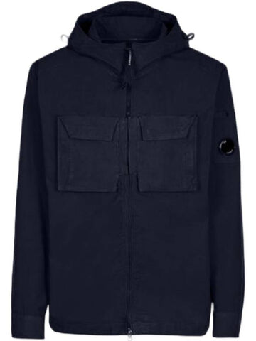 Heavy Poplin Emerized Shirt Hooded Jacket Blue - CP COMPANY - BALAAN.