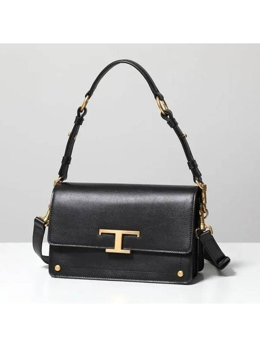 T Monogram Leather Shoulder Bag Black - TOD'S - BALAAN 2