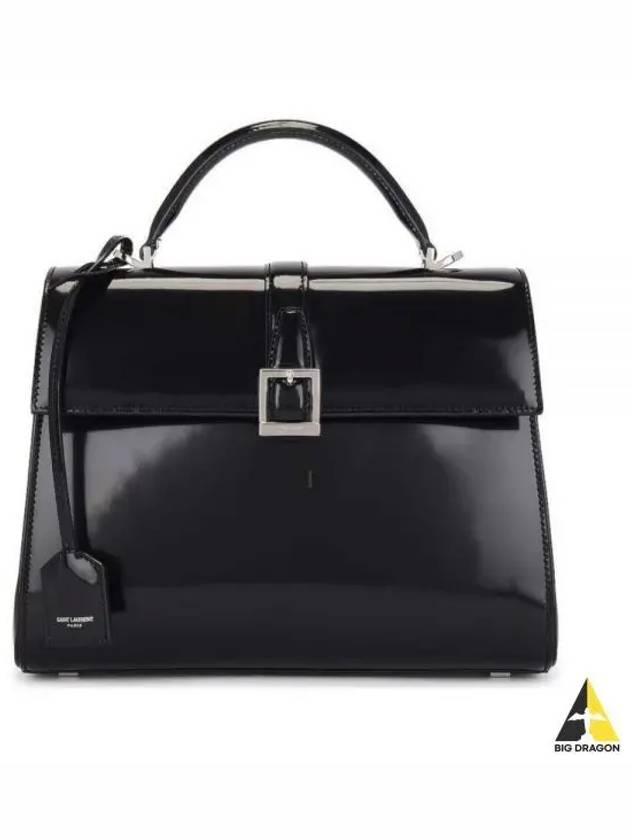 Le Fermoir Small Top-Handle Brushed Leather Tote Bag Black - SAINT LAURENT - BALAAN 2