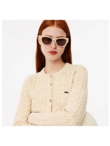 Women s wool blend cable cardigan beige - LACOSTE - BALAAN 1