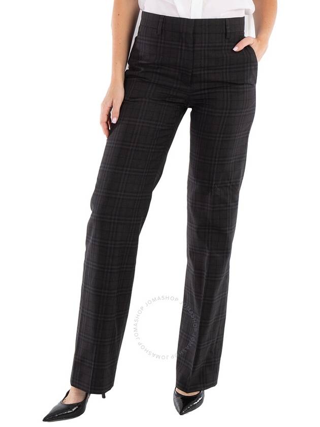 Women's Check Pattern Wool Tailored Straight Pants Black - BURBERRY - BALAAN 2