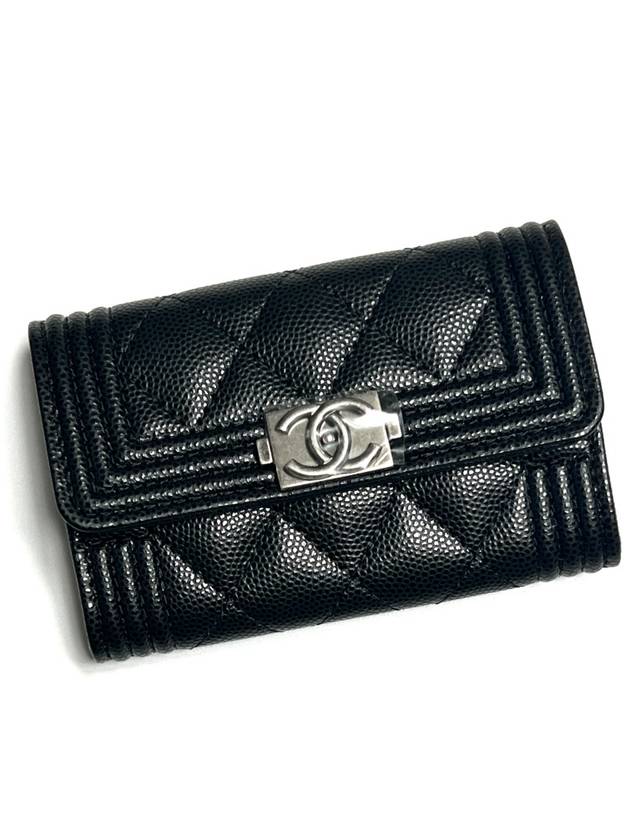 Boy  Flap Card Holder Grained Calfskin Ruthenium Black - CHANEL - BALAAN 3