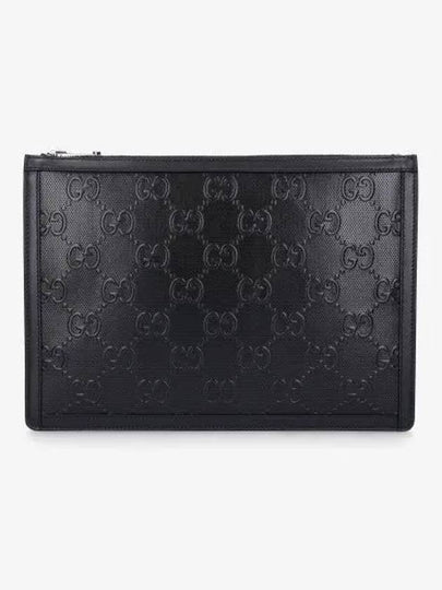 GG Emboss Leather Clutch Bag Black - GUCCI - BALAAN 2