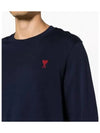 Chain Stitch Heart Logo Long Sleeve T-Shirt Navy - AMI - BALAAN 3