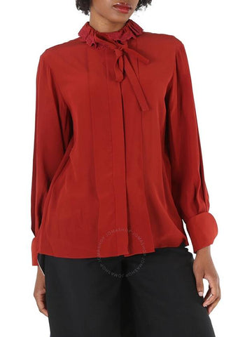 Chloe Ladies Peppery Red Ruffle-Neck Silk Shirt, Brand Size 40 (US Size 8) - CHLOE - BALAAN 1