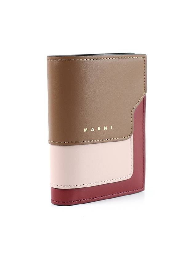 Logo Saffiano Leather Bifold Half Wallet Brown - MARNI - BALAAN 4