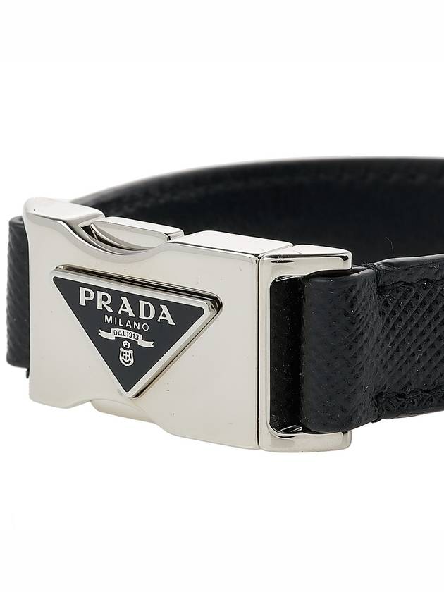 Triangle Logo Buckle Saffiano Leather Bracelet Black - PRADA - BALAAN 6