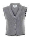 4-Bar Cropped Cable Merino Wool Cardigan Vest Grey - THOM BROWNE - BALAAN 2