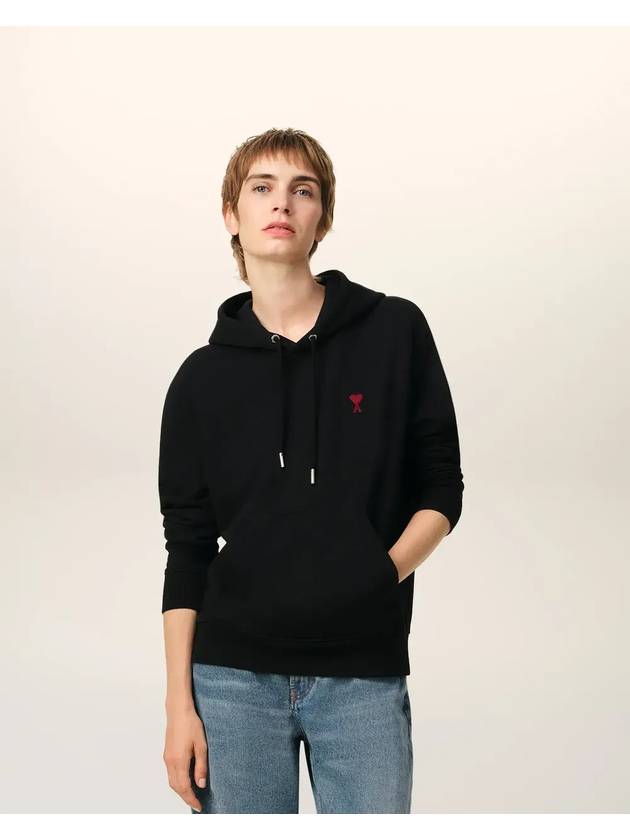 Red Heart Logo Classic Cotton Hoodie Black - AMI - BALAAN 3