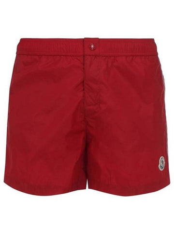 Men's Logo Patch Three Stripes Lining Swim Shorts Red - MONCLER - BALAAN.