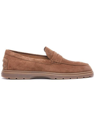 Pebble Tab Moccasin Suede Penny Loafers Brown - TOD'S - BALAAN 1