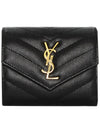 Monogram Cassandra Matelasse Half Wallet Black - SAINT LAURENT - BALAAN 3