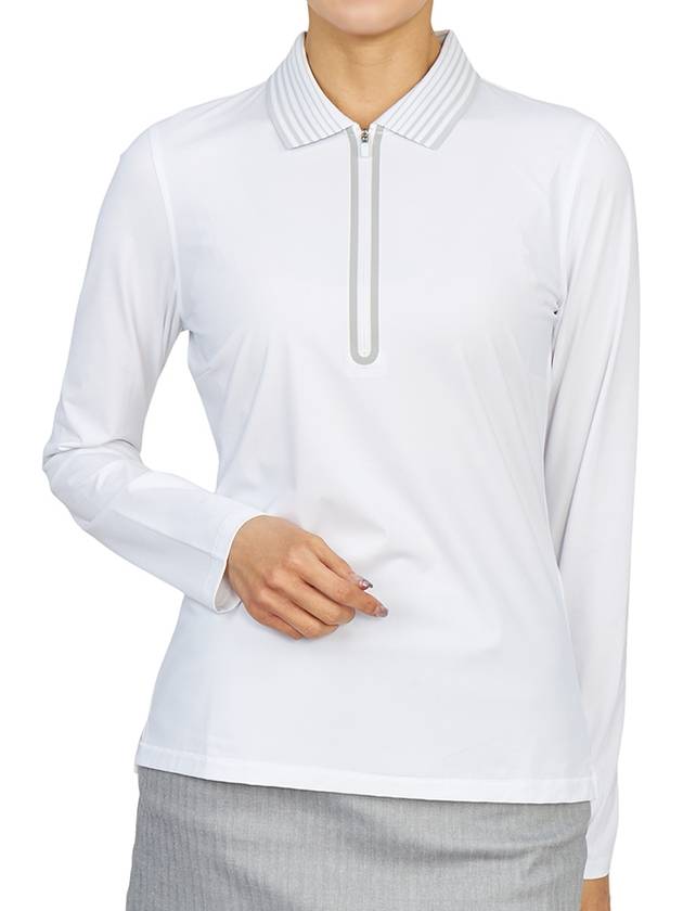 Women's Featherweight Zip Long Sleeve Polo Shirt White - G/FORE - BALAAN 6