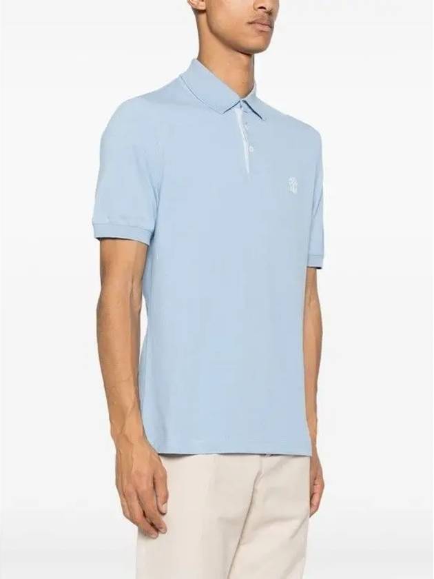 Logo Cotton Polo Shirt Blue - BRUNELLO CUCINELLI - BALAAN 4