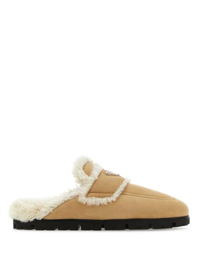 Women's Triangle Logo Shearling Lining Slippers Ecru - PRADA - BALAAN 2