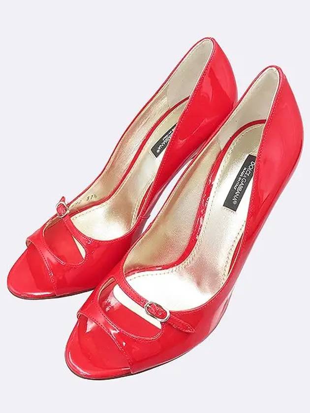 7592 Red color enamel open toe pumps women s shoes 245MM - DOLCE&GABBANA - BALAAN 5