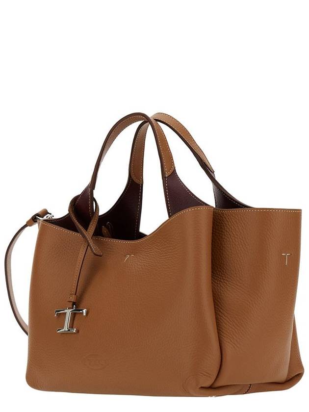 T Timeless Leather Small Tote Bag Brown - TOD'S - BALAAN 3