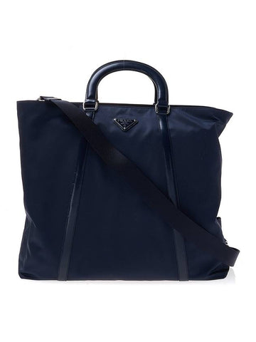 Large Re-Nylon and Leather Tote Navy - PRADA - BALAAN 1