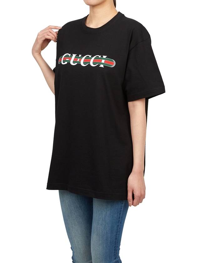 Web Print Cotton Short Sleeve T-Shirt Black - GUCCI - BALAAN 5