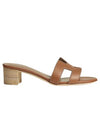 Oasis Calfskin Slipper Heels Gold Piqures Ecrues - HERMES - BALAAN 4