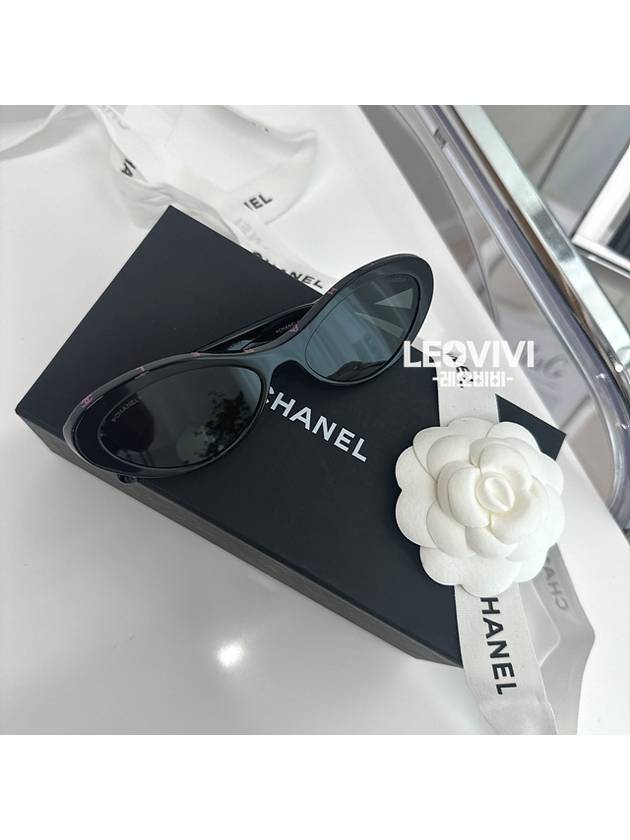 Top Lettering Logo Oval Sunglasses Black Pink A71341 - CHANEL - BALAAN 8