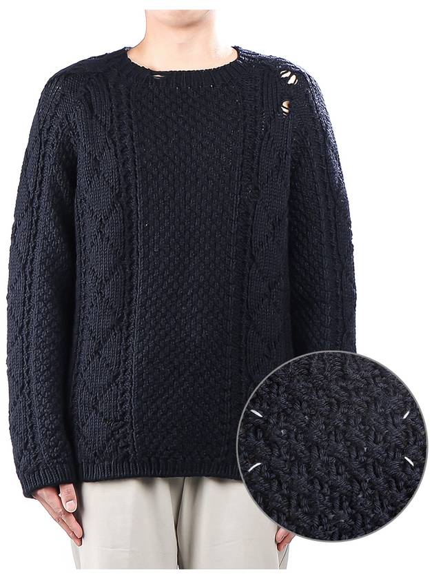 Back Stitch Cable Wool Knit Top Navy - MAISON MARGIELA - BALAAN 2