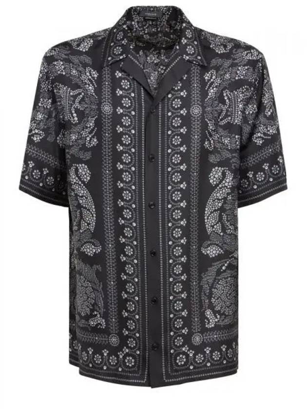 Men's Barocco Silhouette Silk Short Sleeve Shirt Black - VERSACE - BALAAN 2