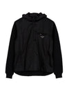 Black Triangle Logo Re-nylon Gabardine Hooded Zip-up Jacket UMG026 1JF4 F0002 - PRADA - BALAAN 1