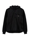 Triangle Logo Wool Nylon Gabardine Hooded Jacket Black - PRADA - BALAAN 1