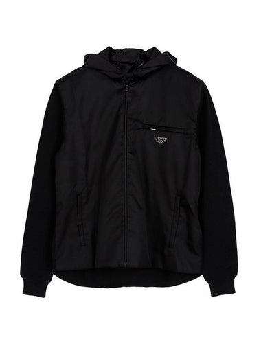 Triangle Logo Wool Nylon Gabardine Hooded Jacket Black - PRADA - BALAAN 1