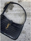 Bronze Monogram Le 5 A 7 Hobo Bag in Crocodile Embossed Shiny Leather Black - SAINT LAURENT - BALAAN 4