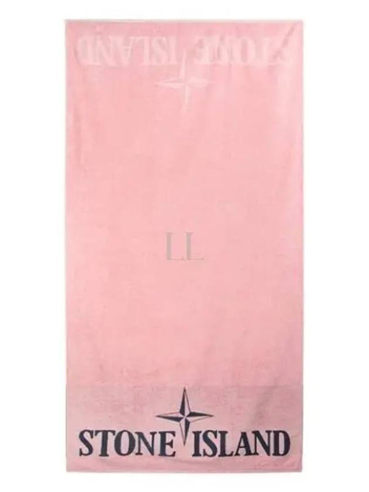 Cotton Terry Logo Beach Towel Pink - STONE ISLAND - BALAAN 2