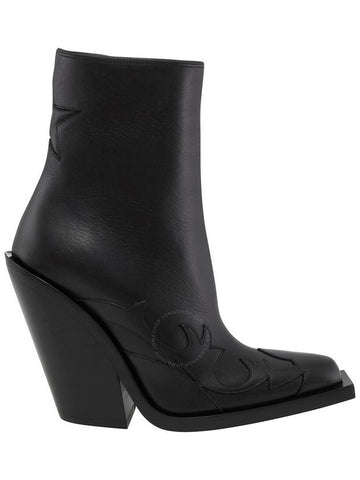 Burberry Ladies Black Star Detail Leather Block-heel Ankle Boots, Brand Size 37 ( US Size 7 ) - BURBERRY - BALAAN 1