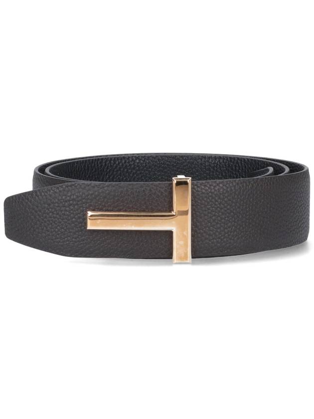 Gold Soft Grain Leather T Icon Belt Brown Black - TOM FORD - BALAAN 2