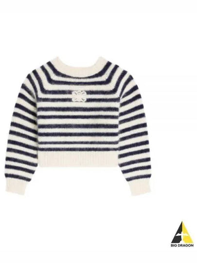 Crew Neck Marinière Mohair Knit Top Off White Navy - CELINE - BALAAN 2