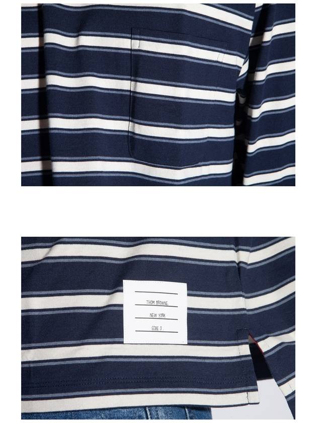 Stripe Jersey Oversized Long Sleeve T-Shirt Navy - THOM BROWNE - BALAAN 7