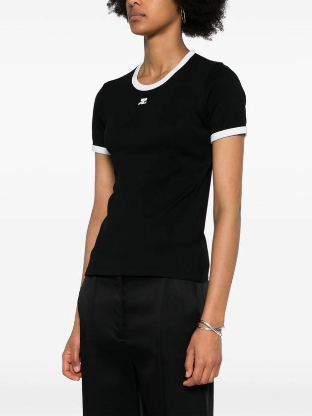 Contrast Signature Short Sleeve T-Shirt Black - COURREGES - BALAAN 3