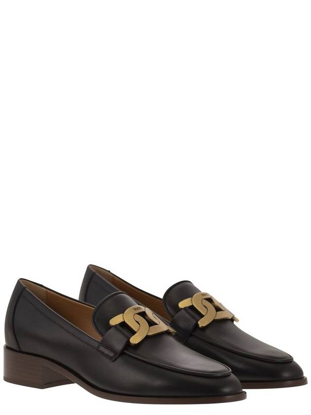 Women's Gold Logo Chain Leather Loafers Black - TOD'S - BALAAN 5