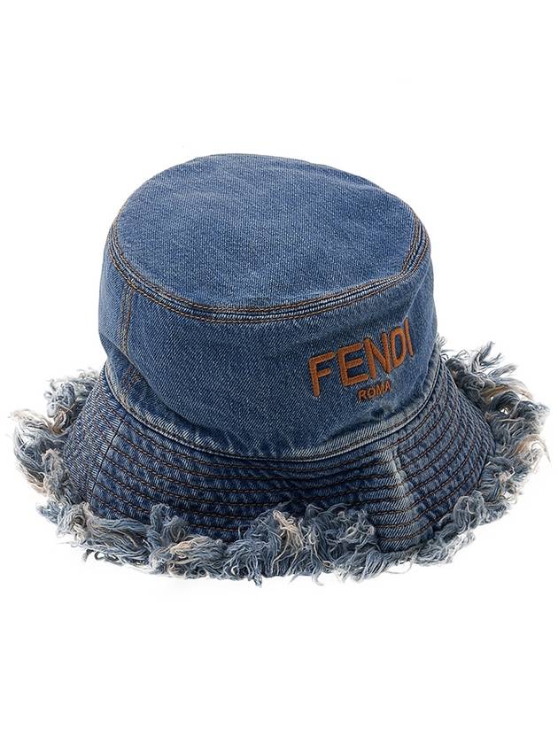 Embroidered Logo Denim Bucket Hat Blue - FENDI - BALAAN 5